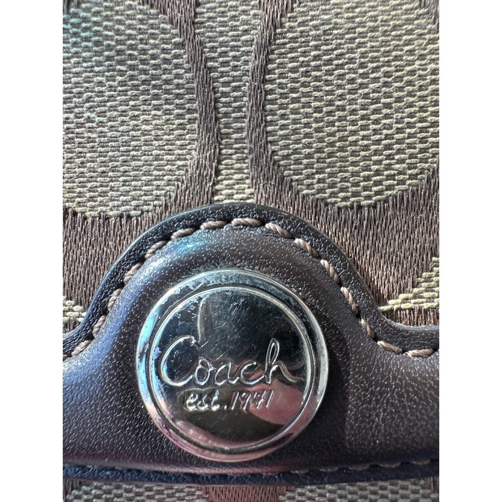 Coach Signature C Monogram Brown Leather Trim Wallet Clutch trifold Y2K vintage‎ - Picture 6 of 6
